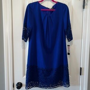 Beautiful lapis blue Tahari ASL dress lace details size 10 NWT